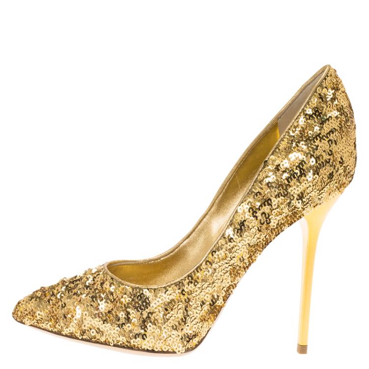 Louis Vuitton Gold Sequins Liza Pointed Toe Pumps Size 38.5 Louis