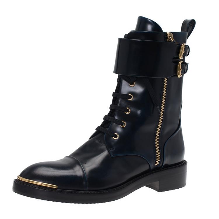 Louis Vuitton Louis Vuitton Ranger Ankle Boots In Navy Blue Leather Boots  on SALE