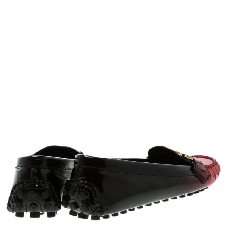Pre Owned Louis Vuitton Black And Red Gradient Patent Leather Oxford Loafers Size 37