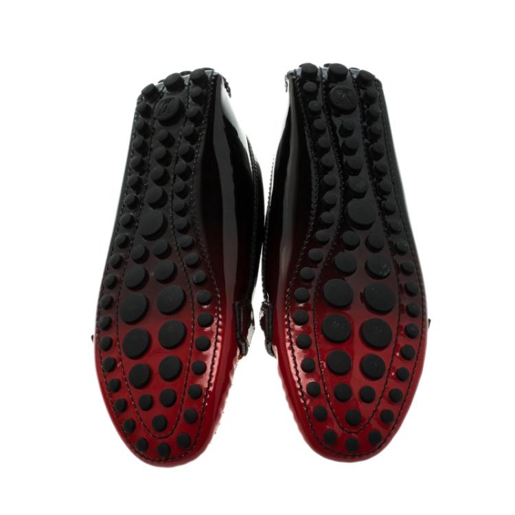 Pre Owned Louis Vuitton Black And Red Gradient Patent Leather Oxford Loafers Size 37