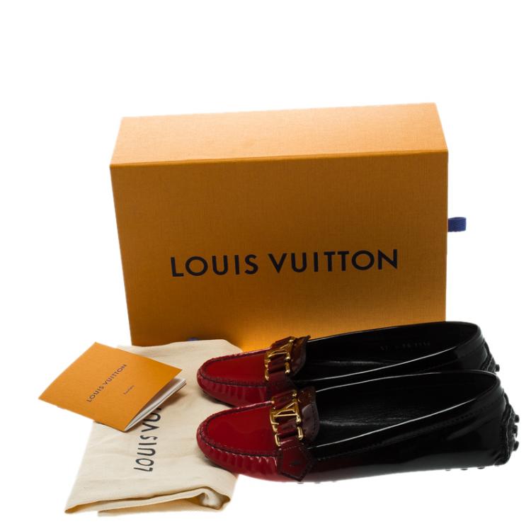 Pre Owned Louis Vuitton Black And Red Gradient Patent Leather Oxford Loafers Size 37