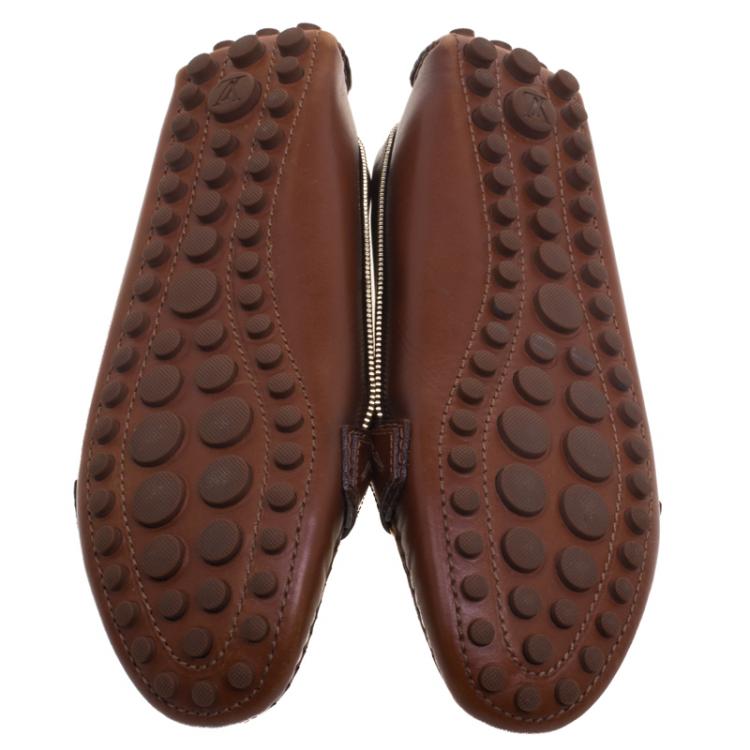 Pre Owned Louis Vuitton Brown Leather Zip Detail Oxford Loafers Size 37
