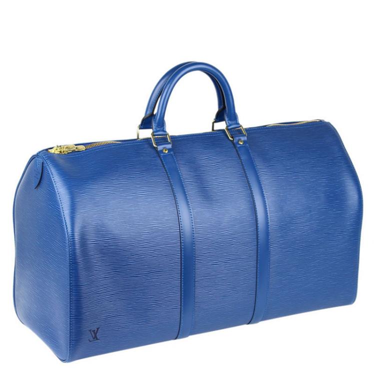 Louis Vuitton Blue Epi Leather Keepall 55 cm Duffle Bag Luggage at