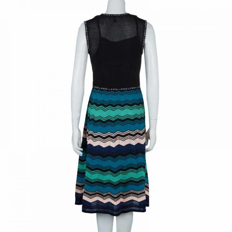 Pre Owned M Missoni Multicolor Zig Zag Pattern Sleeveless Knit Dress M