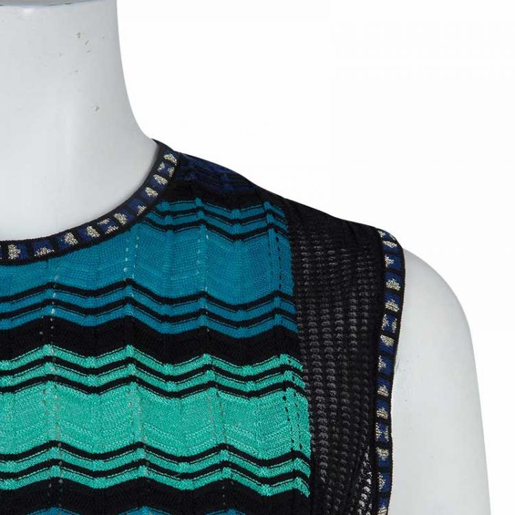 Pre Owned M Missoni Multicolor Zig Zag Pattern Sleeveless Knit Dress M
