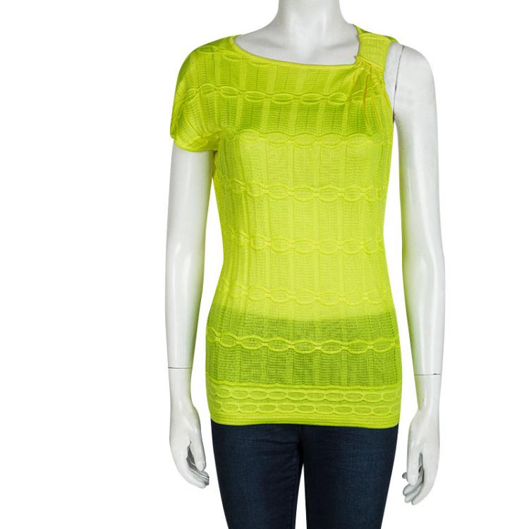 مملوكة مسبقًا M Missoni Neon Yellow Patterned Knit One Side Sleeve Top M