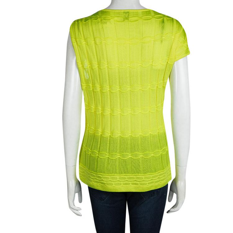 مملوكة مسبقًا M Missoni Neon Yellow Patterned Knit One Side Sleeve Top M