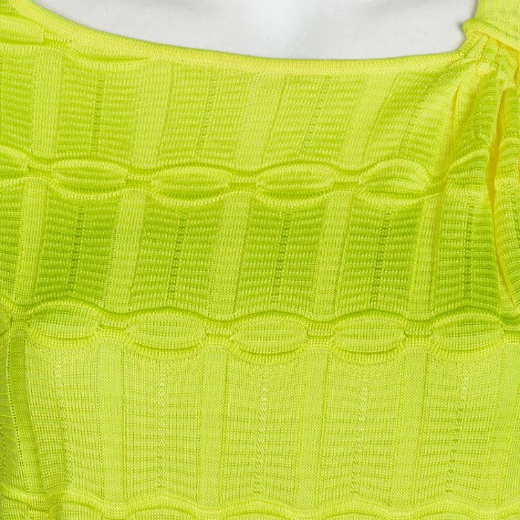 مملوكة مسبقًا M Missoni Neon Yellow Patterned Knit One Side Sleeve Top M