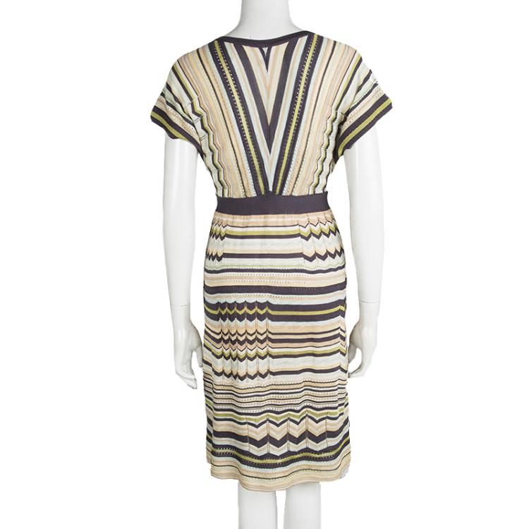Pre Owned M Missoni Multicolor Patterned Knit Short Sleeve Dress M