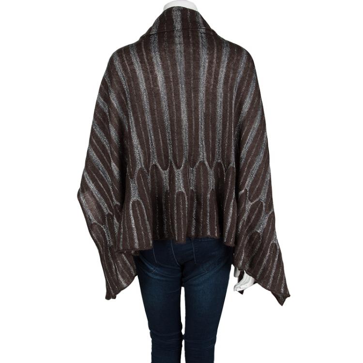 Pre Owned M Missoni Brown Lurex Knit Turtle Neck High Low Poncho L