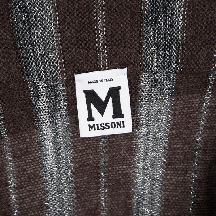 Pre Owned M Missoni Brown Lurex Knit Turtle Neck High Low Poncho L