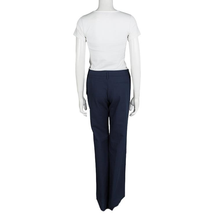 Pre Owned M Missoni Navy Blue Cotton High Waist Wide Leg Pants M