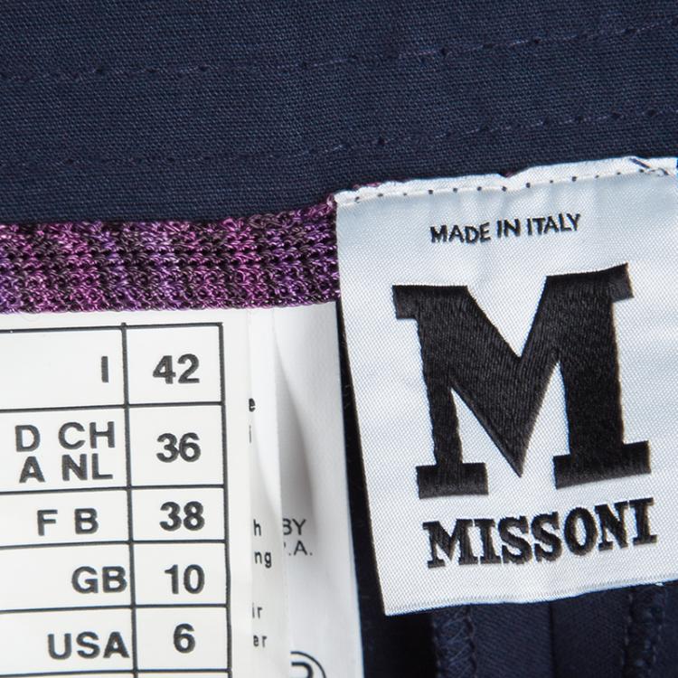 Pre Owned M Missoni Navy Blue Cotton High Waist Wide Leg Pants M