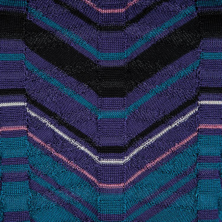 Pre Owned M Missoni Blue Chevron Patterned Knit Sleeveless Dress L