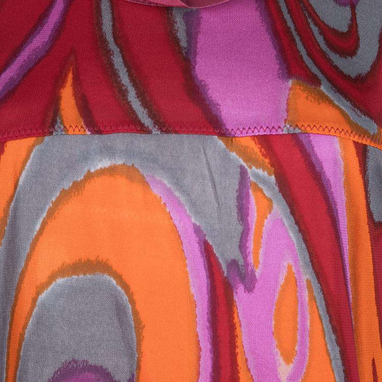 Pre Owned M Missoni Multicolour Printed Contrast Silk Trim Detail Short Sleeve Dress M