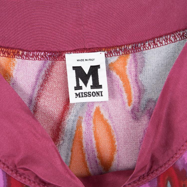 Pre Owned M Missoni Multicolour Printed Contrast Silk Trim Detail Short Sleeve Dress M