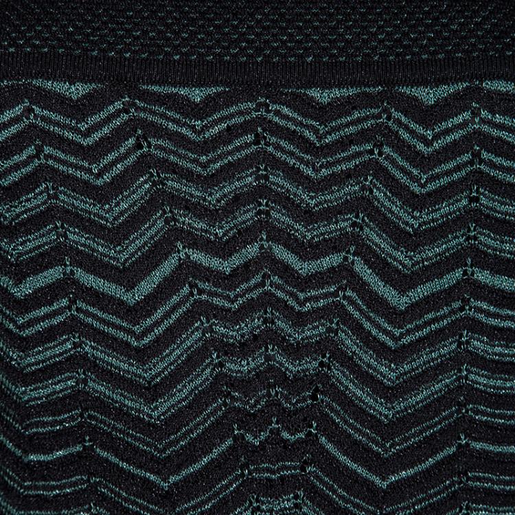 Pre Owned M Missoni Black and Green Chevron Pattern Lurex Knit Noodle Strap Maxi Dress L