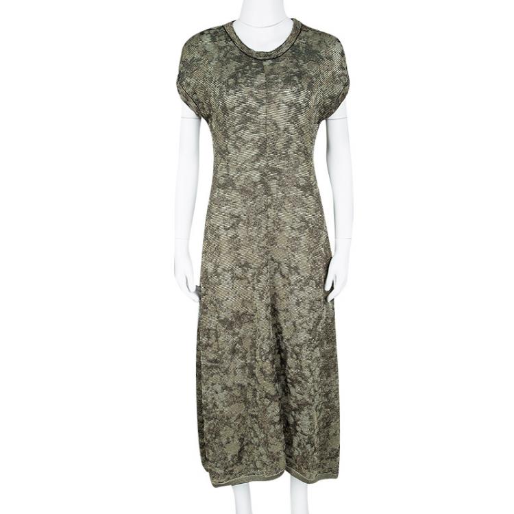 Pre Owned M Missoni Black and Gold Lurex Knit Short Sleeve Maxi Dress L