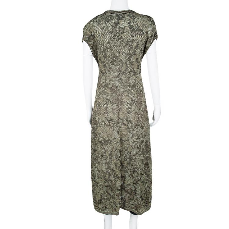 Pre Owned M Missoni Black and Gold Lurex Knit Short Sleeve Maxi Dress L