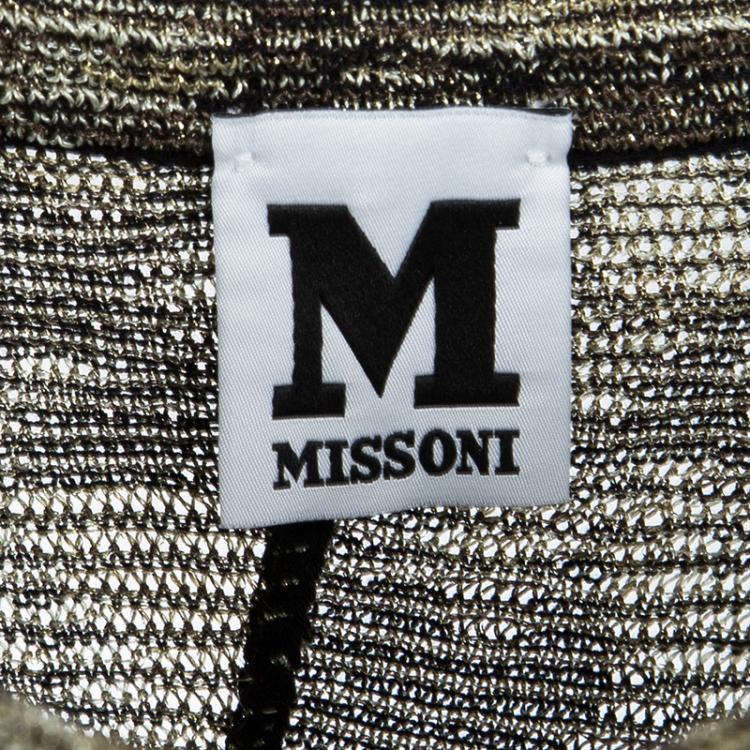 Pre Owned M Missoni Black and Gold Lurex Knit Short Sleeve Maxi Dress L