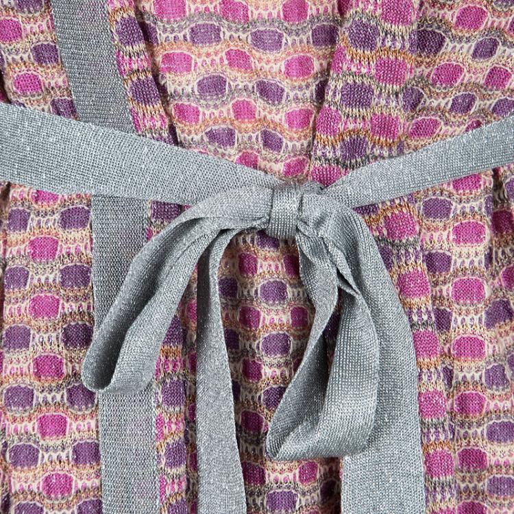 Pre Owned M Missoni Multicolor Lurex Knit Detail Top and Belted Cardigan Set L