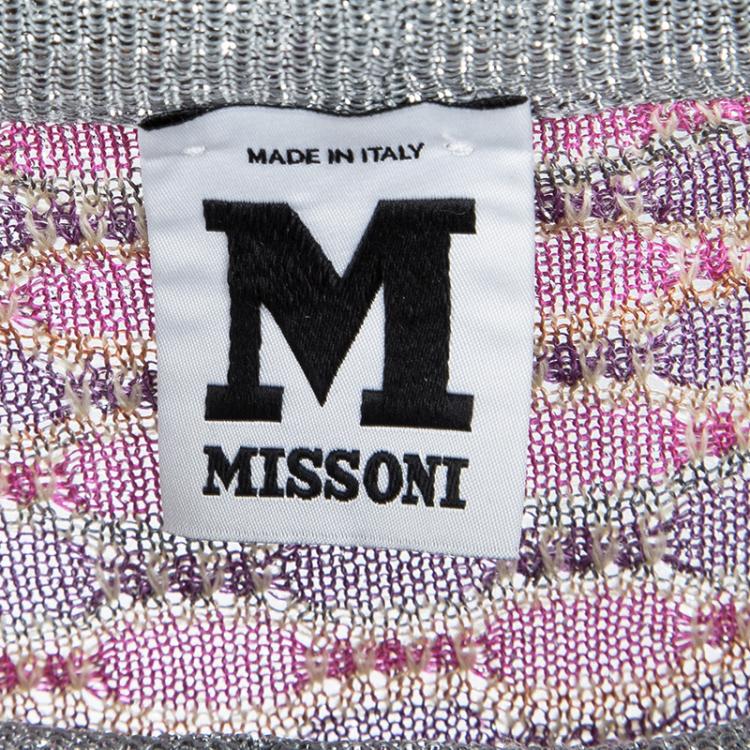 Pre Owned M Missoni Multicolor Lurex Knit Detail Top and Belted Cardigan Set L