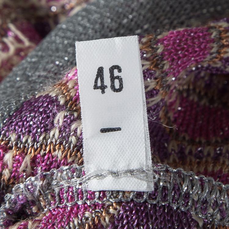 Pre Owned M Missoni Multicolor Lurex Knit Detail Top and Belted Cardigan Set L