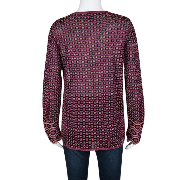 Pre Owned M Missoni Multicolor Textured Knit V Neck Long Sleeve Top L
