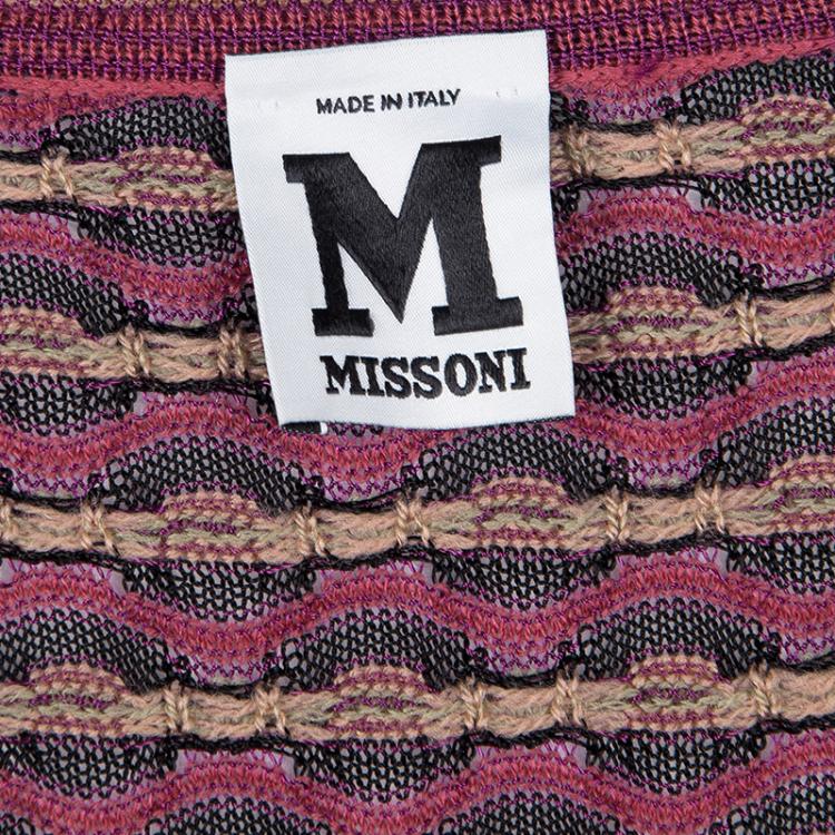 Pre Owned M Missoni Multicolor Textured Knit V Neck Long Sleeve Top L