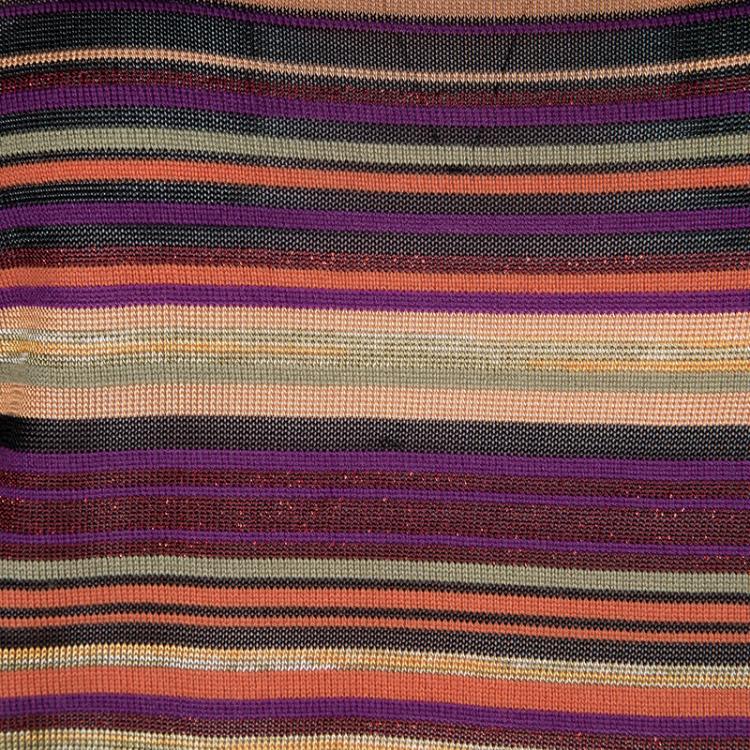Pre Owned M Missoni Multicolor Striped Lurex Knit Draped Neck Detail Top S