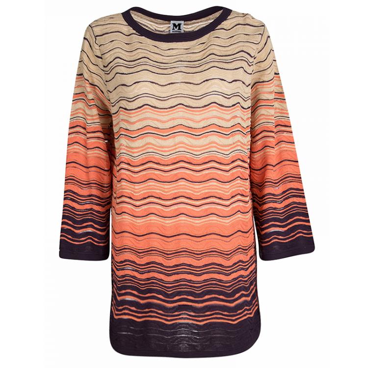 Pre Owned M Missoni Multicolor Textured Wave Pattern Long Sleeve Top L