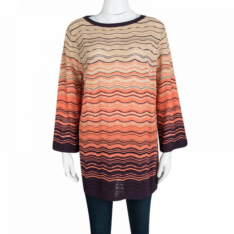 Pre Owned M Missoni Multicolor Textured Wave Pattern Long Sleeve Top L