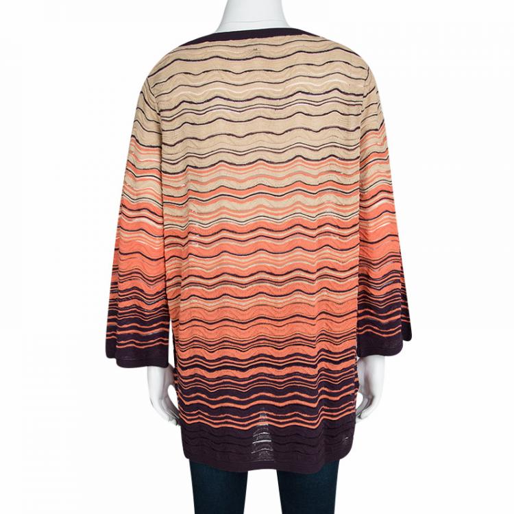 Pre Owned M Missoni Multicolor Textured Wave Pattern Long Sleeve Top L