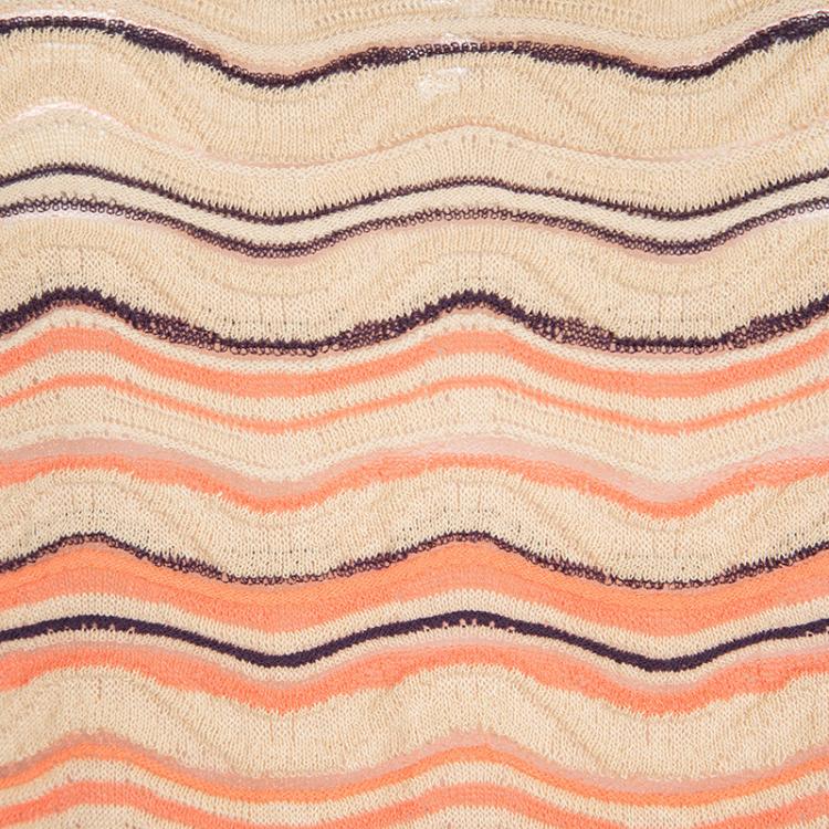 Pre Owned M Missoni Multicolor Textured Wave Pattern Long Sleeve Top L