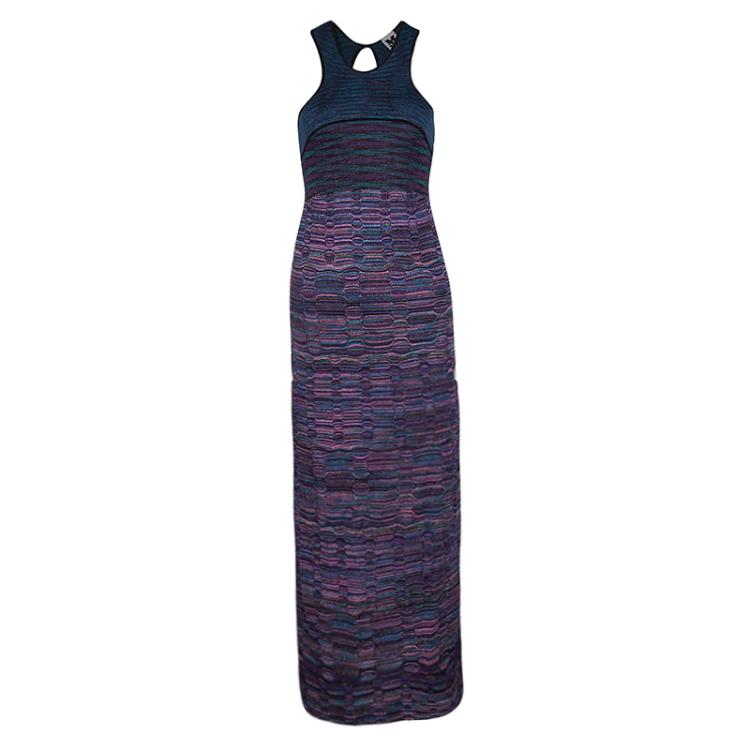 Pre Owned M Missoni Textured Lurex Knit Cutout Back Detail Sleeveless Maxi Dress S