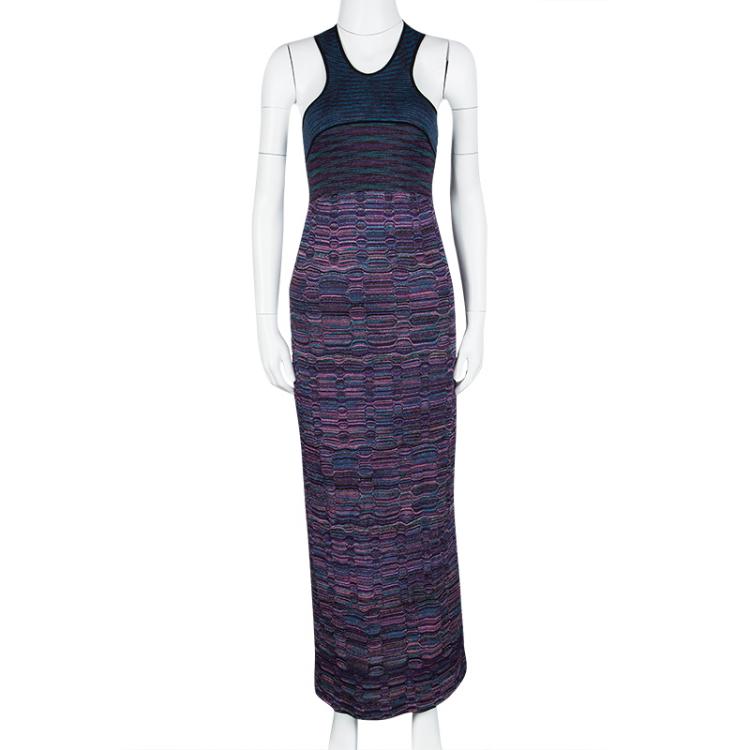 Pre Owned M Missoni Textured Lurex Knit Cutout Back Detail Sleeveless Maxi Dress S