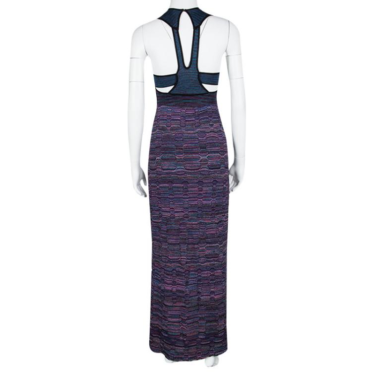 Pre Owned M Missoni Textured Lurex Knit Cutout Back Detail Sleeveless Maxi Dress S