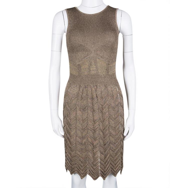 Pre Owned M Missoni Multicolor Lurex Knit Chevron Pattern Sleeveless Skater Dress M