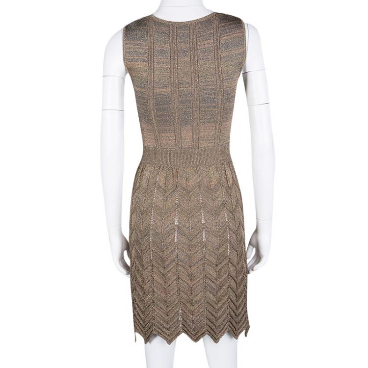 Pre Owned M Missoni Multicolor Lurex Knit Chevron Pattern Sleeveless Skater Dress M
