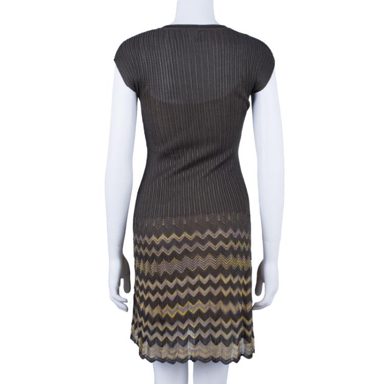 Pre Owned M Missoni Knit Multicolor Ruched Dress S