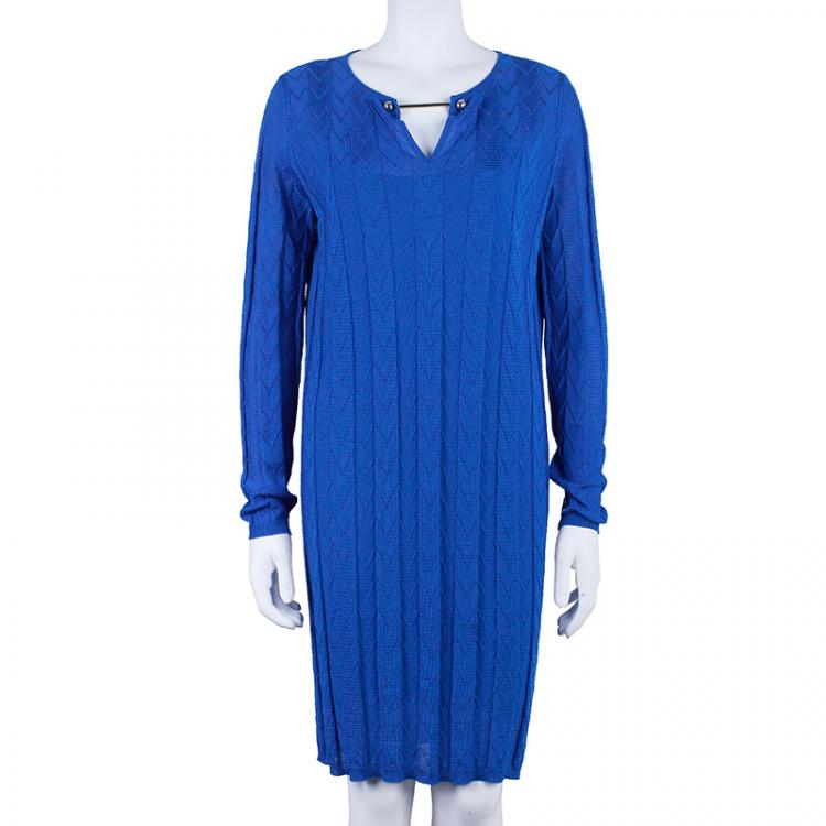 Pre Owned M Missoni Blue Keyhole Detail Knit Dress M