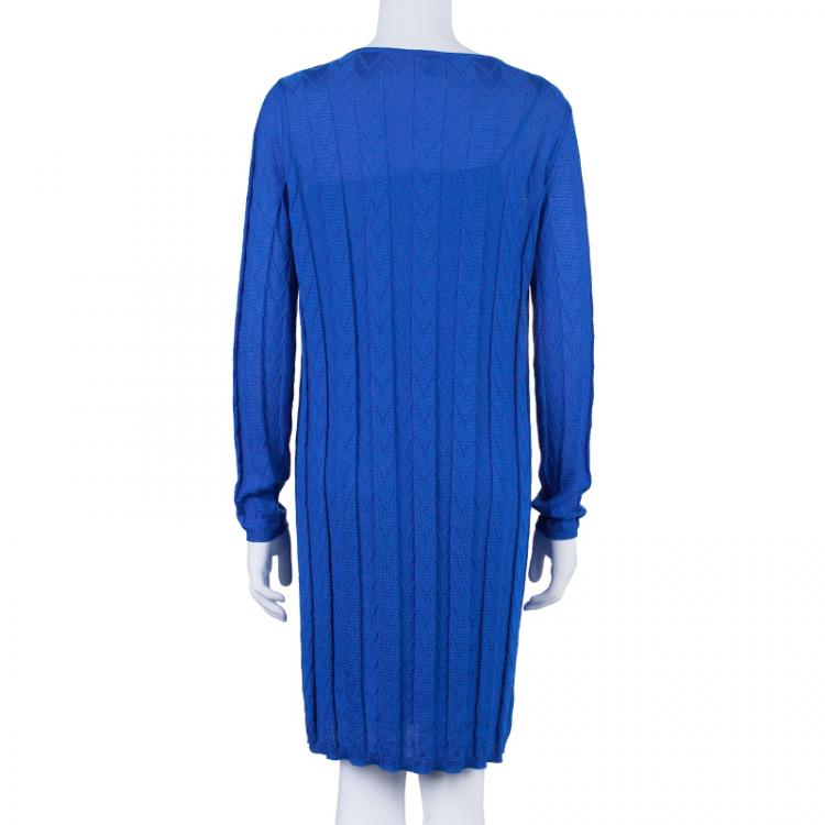 Pre Owned M Missoni Blue Keyhole Detail Knit Dress M
