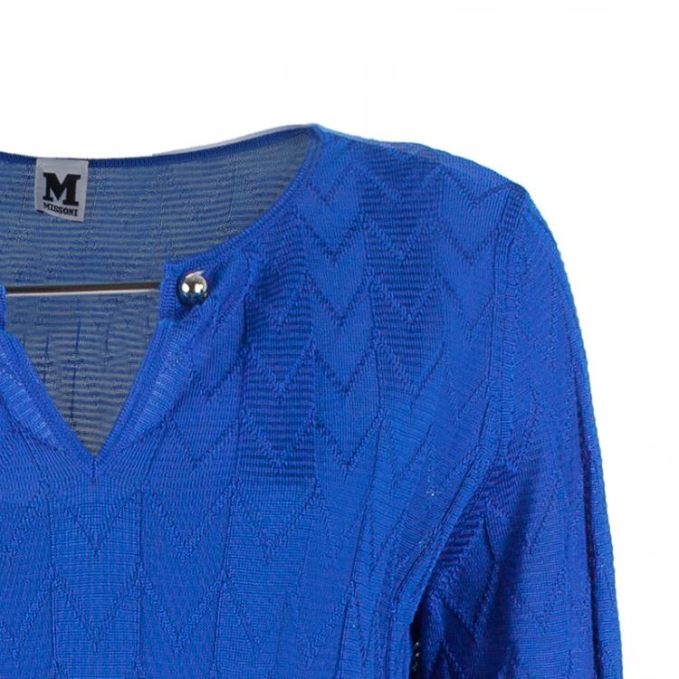 Pre Owned M Missoni Blue Keyhole Detail Knit Dress M