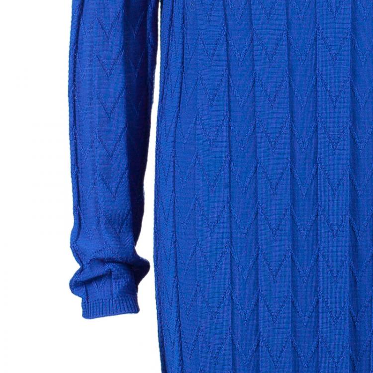 Pre Owned M Missoni Blue Keyhole Detail Knit Dress M