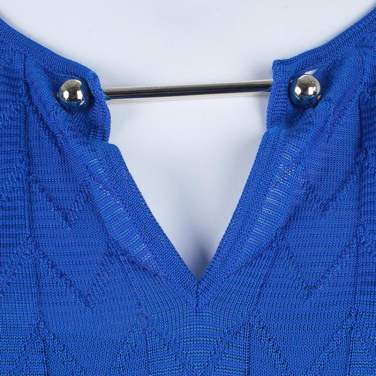 Pre Owned M Missoni Blue Keyhole Detail Knit Dress M