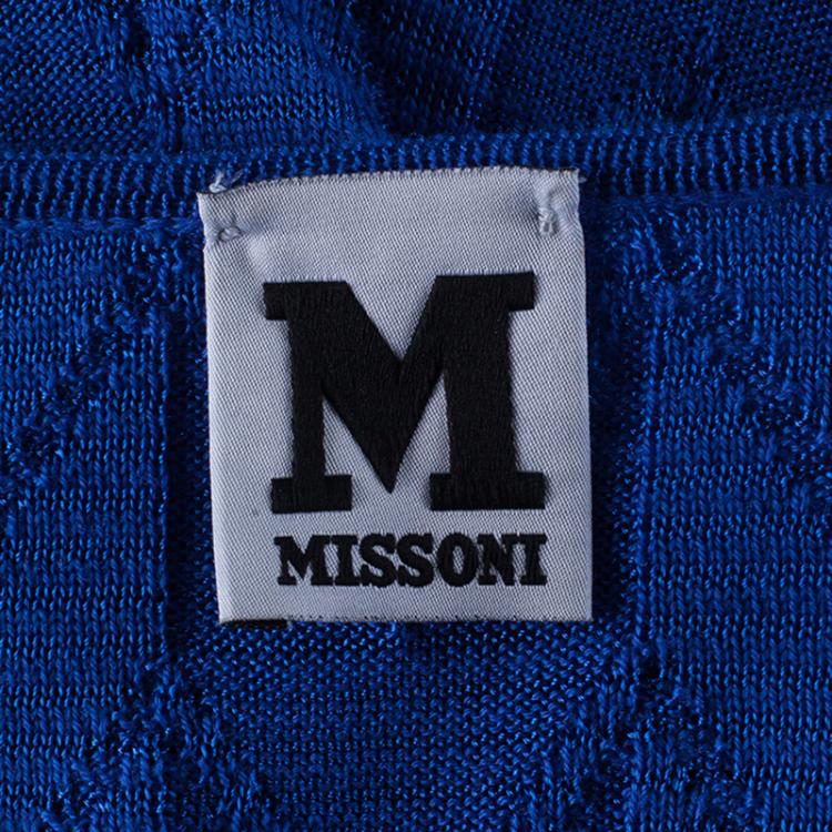 Pre Owned M Missoni Blue Keyhole Detail Knit Dress M