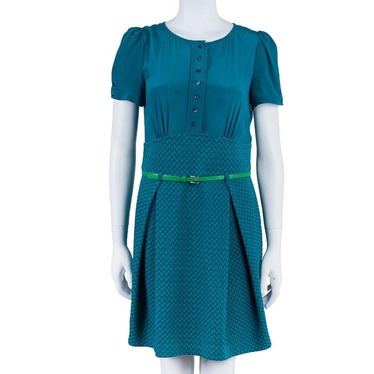 Pre Owned M Missoni Blue Chiffon Textured Belted Dress M