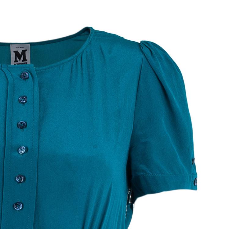 Pre Owned M Missoni Blue Chiffon Textured Belted Dress M