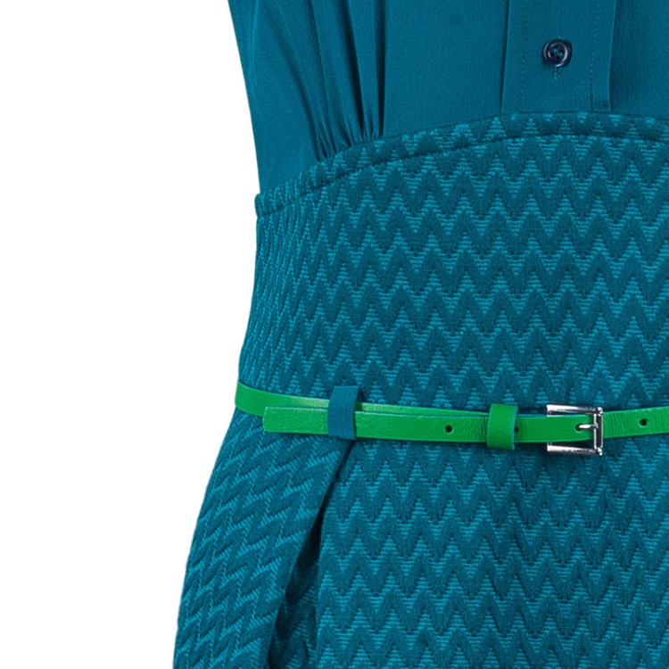 Pre Owned M Missoni Blue Chiffon Textured Belted Dress M