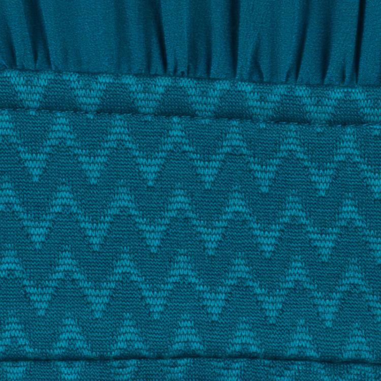 Pre Owned M Missoni Blue Chiffon Textured Belted Dress M